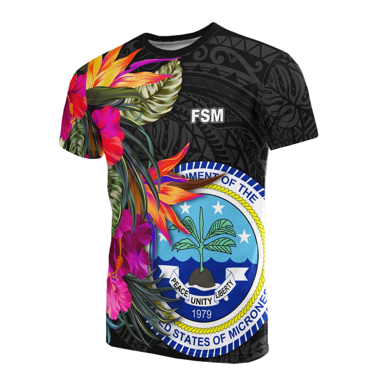 Federated States of Micronesia T Shirt Hibiscus Pattern Unisex Black - Polynesian Pride