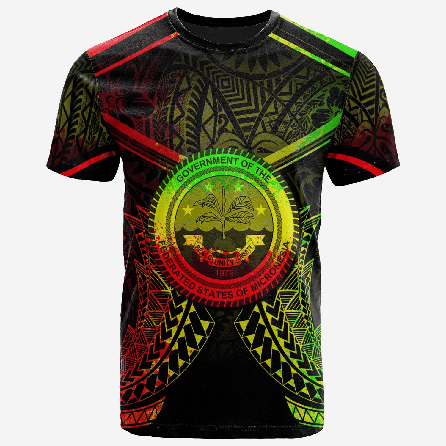 Federated States of Micronesia T Shirt FSM Seal With Reggae Line Style Unisex Black - Polynesian Pride