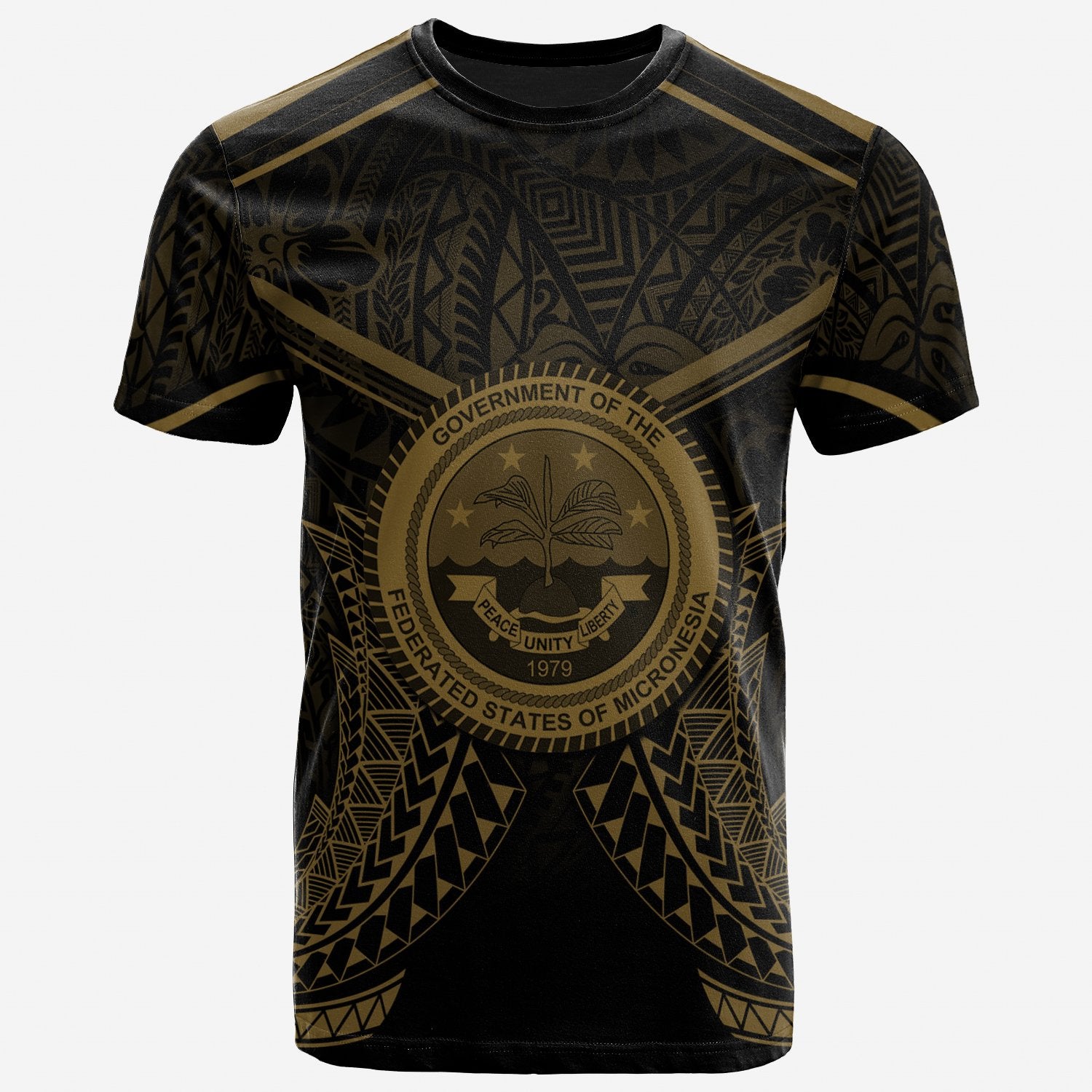 Federated States of Micronesia T Shirt FSM Seal With Gold Line Style Unisex Black - Polynesian Pride