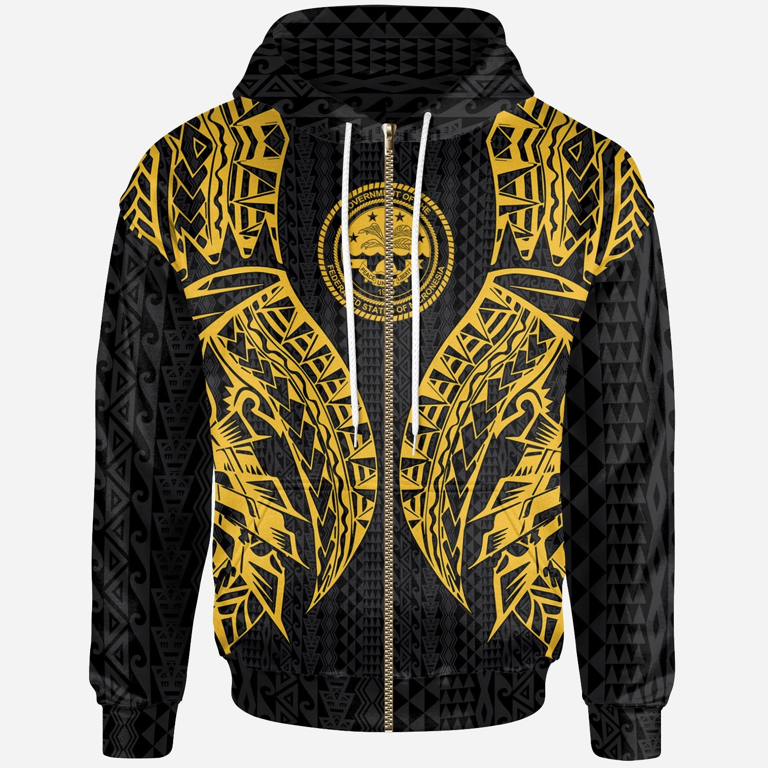 Federated States of Micronesia Zip up Hoodie Polynesian Lion Head Gold Style Unisex Gold - Polynesian Pride