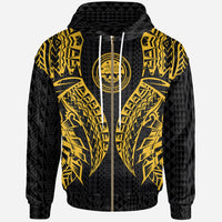 Federated States of Micronesia Zip up Hoodie Polynesian Lion Head Gold Style Unisex Gold - Polynesian Pride