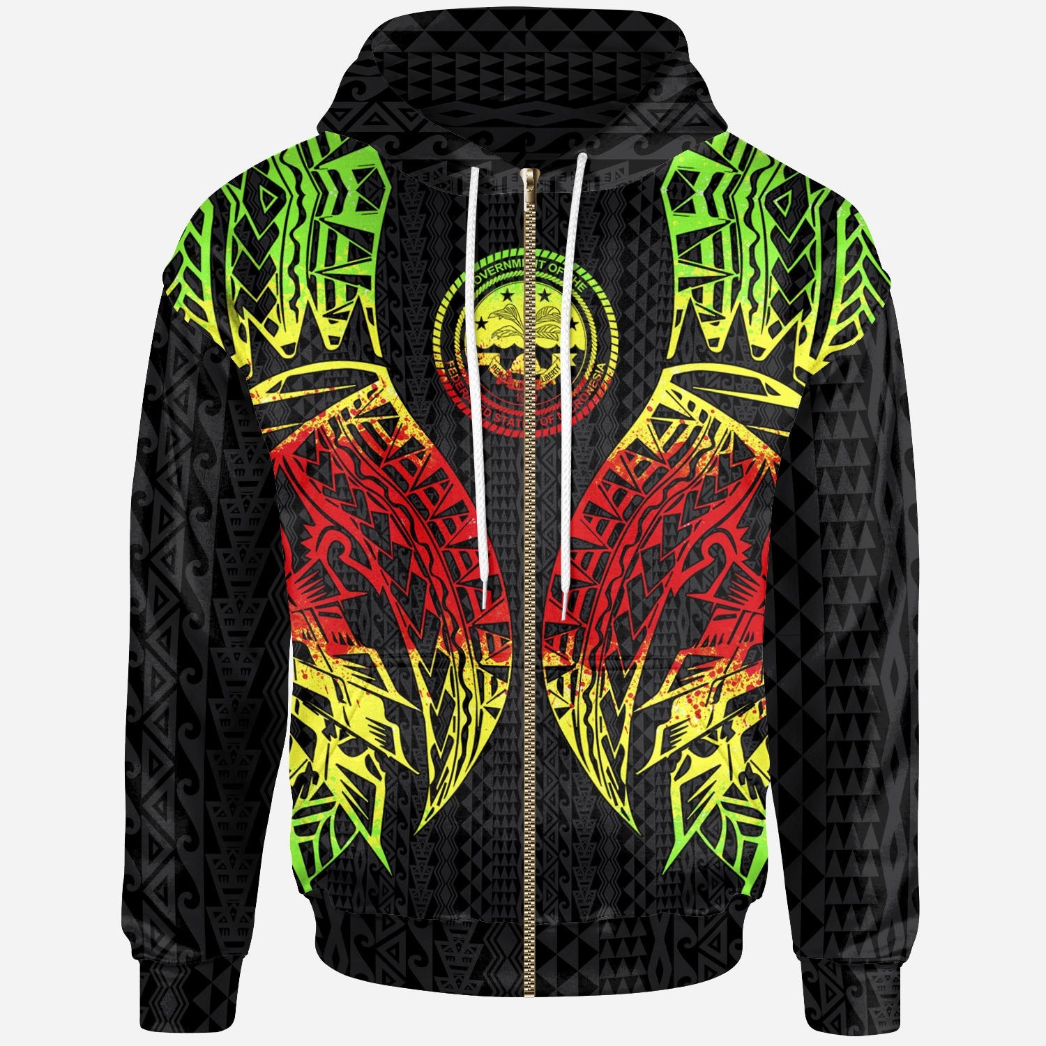 Northern Mariana Islands Zip up Hoodie Polynesian Lion Head Reggae Style Unisex Reggae - Polynesian Pride