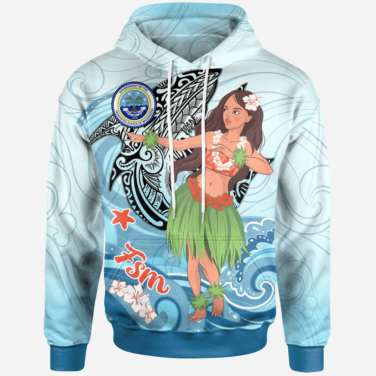 Federated States of Micronesia Hoodie Polynesian Girls With Shark Unisex Blue - Polynesian Pride