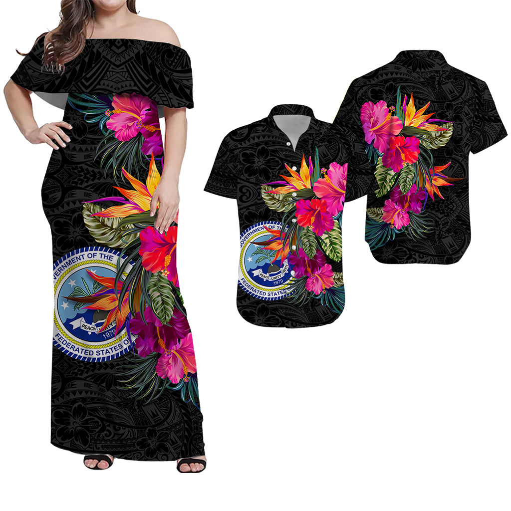 Federated States of Micronesia Polynesian Hibiscus Matching Dress and Hawaiian Shirt LT12 Black - Polynesian Pride