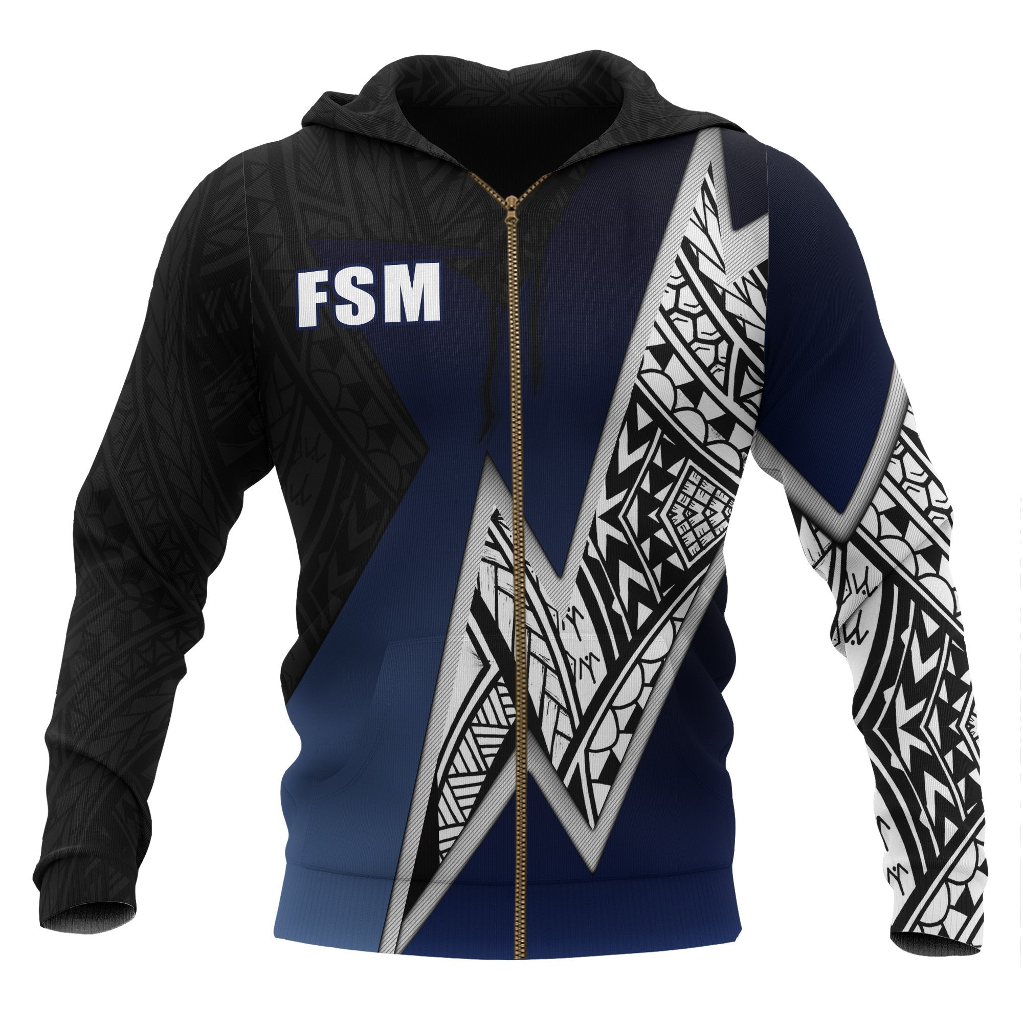 Federated States of Micronesia Zip up Hoodie White Lighting Piece Unisex GOLD - Polynesian Pride