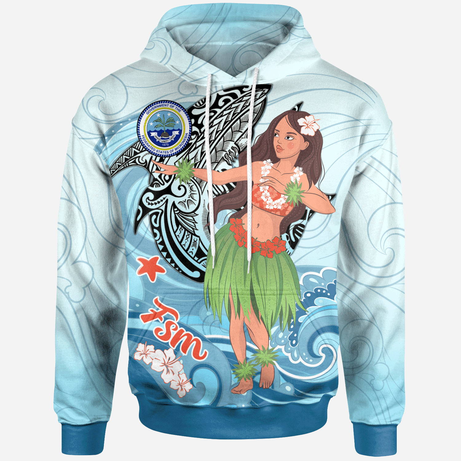 Federated States of Micronesia Hoodie Polynesian Girls With Shark Unisex Blue - Polynesian Pride