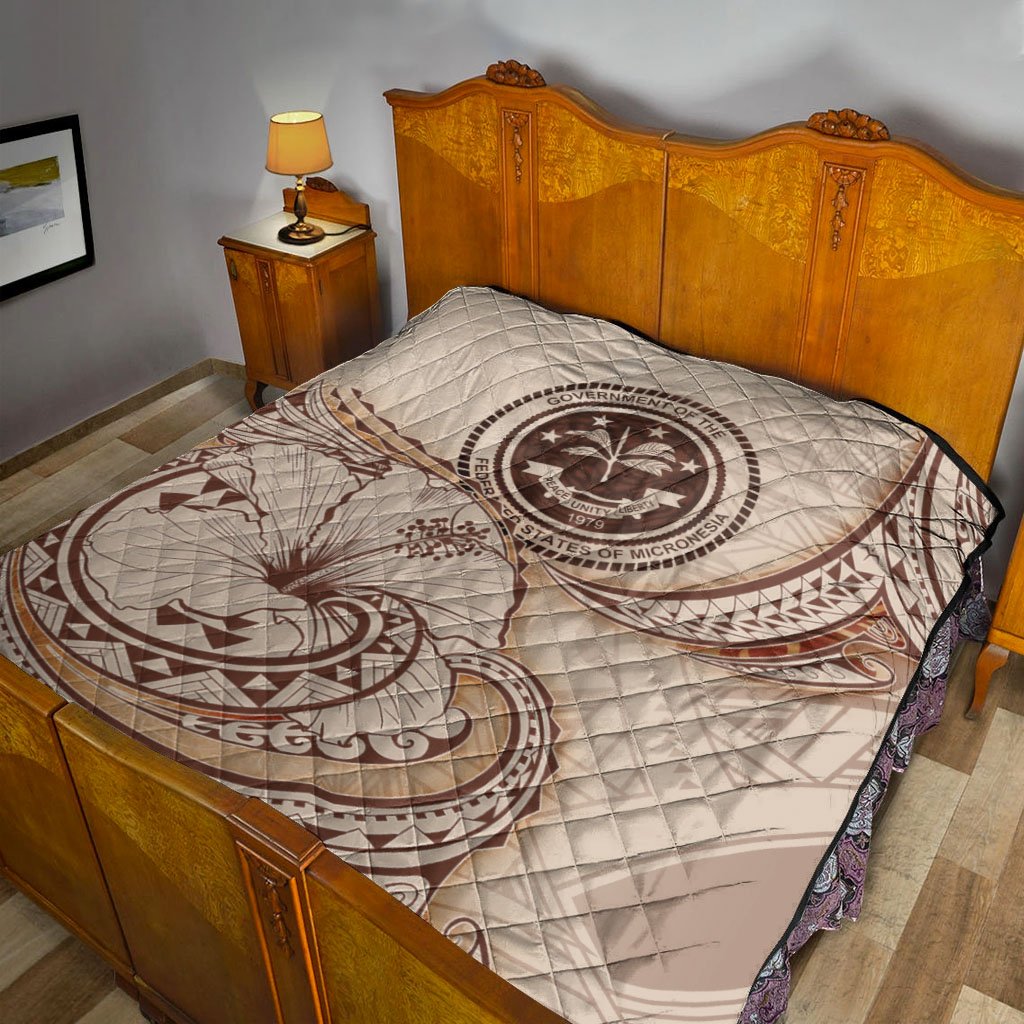 Federated States of Micronesia Premium Quilt - Hibiscus Flowers Vintage Style - Polynesian Pride