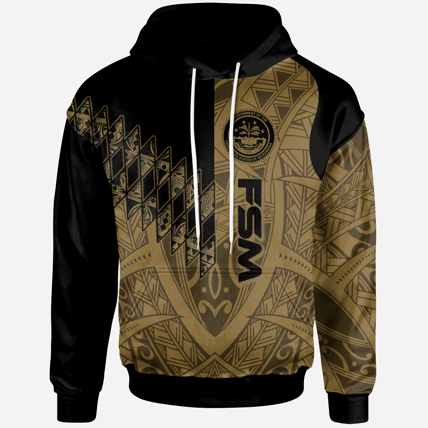 Federated States of Micronesia Hoodie Gold Color Symmetry Style Unisex Black - Polynesian Pride