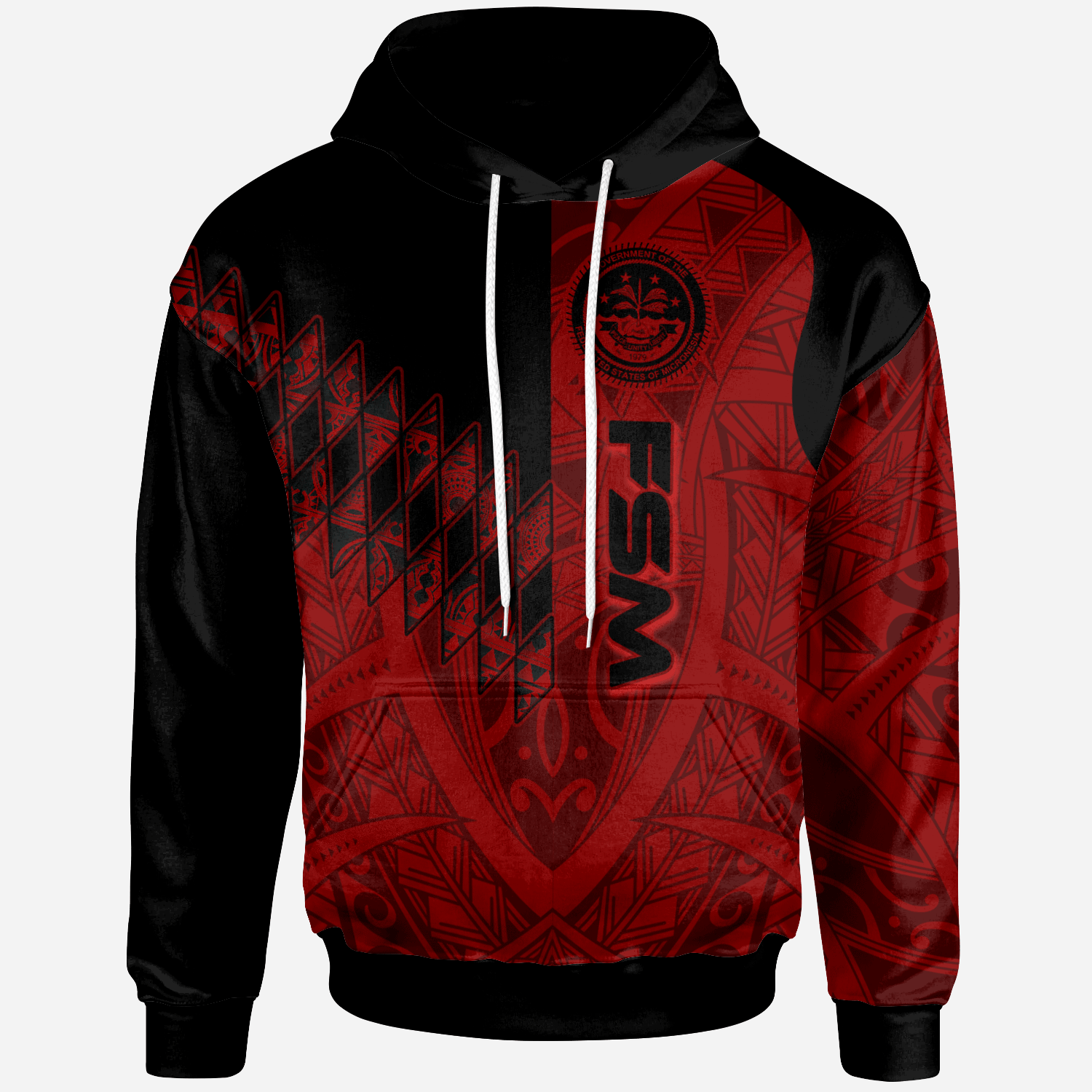 Federated States of Micronesia Hoodie Red Color Symmetry Style Unisex Black - Polynesian Pride