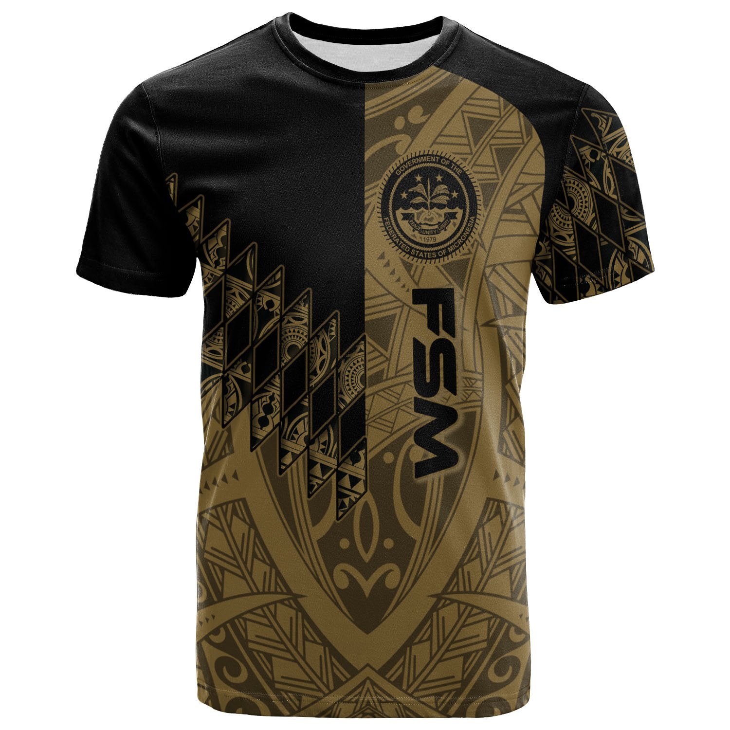 Federated States of Micronesia T Shirt Gold Color Symmetry Style Unisex Black - Polynesian Pride