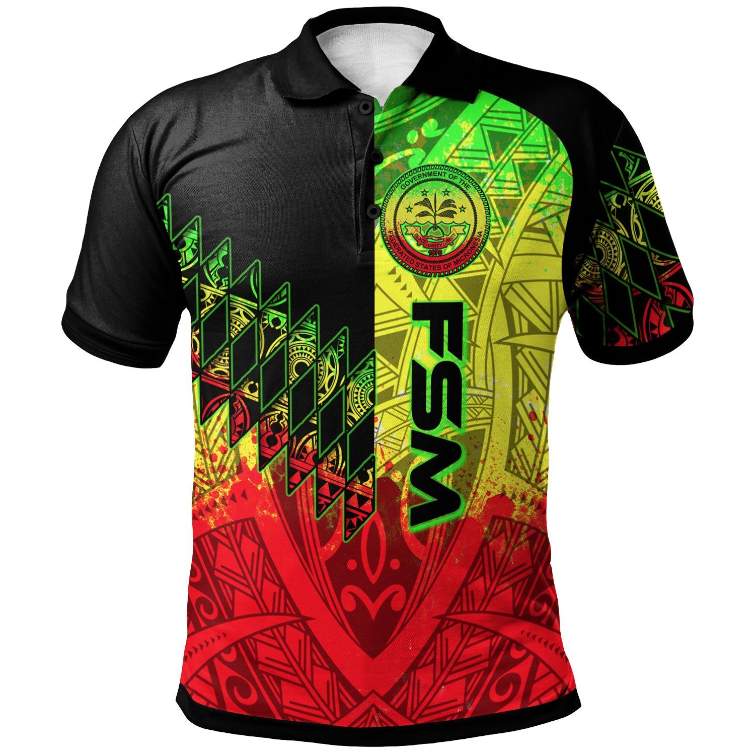 Federated States of Micronesia Polo Shirt Reggage Color Symmetry Style Unisex Black - Polynesian Pride