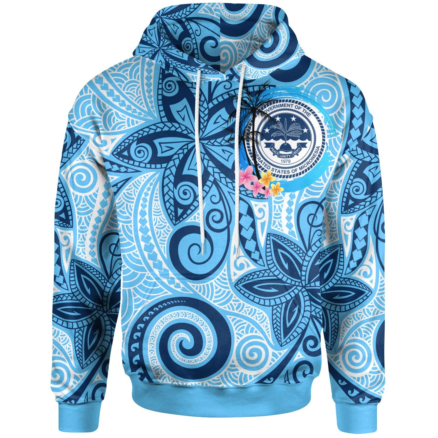 Federated States of Micronesia Hoodie Tribal Plumeria Pattern Unisex Blue - Polynesian Pride