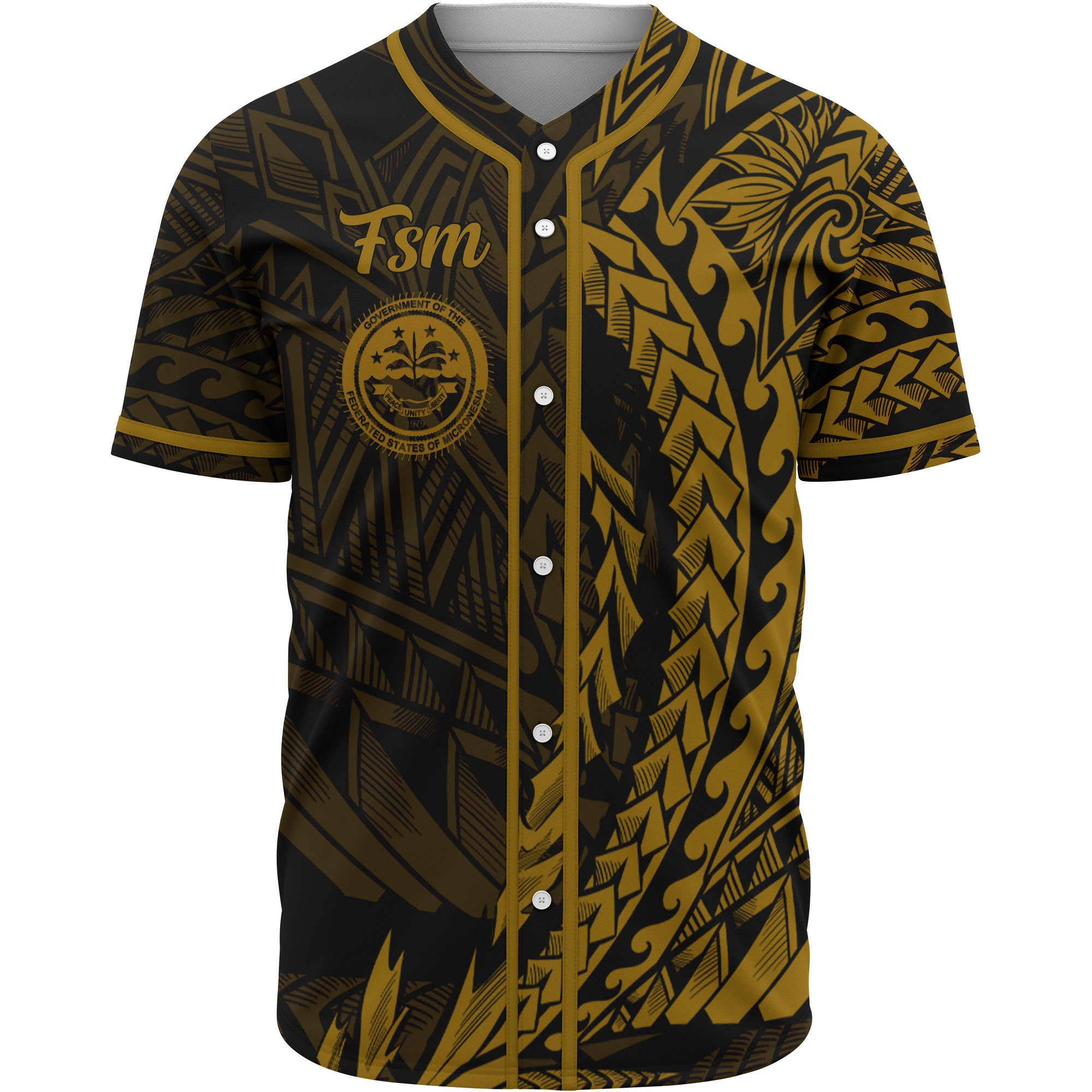 Federated States of Micronesia Baseball Shirt - Wings Style Unisex Gold - Polynesian Pride