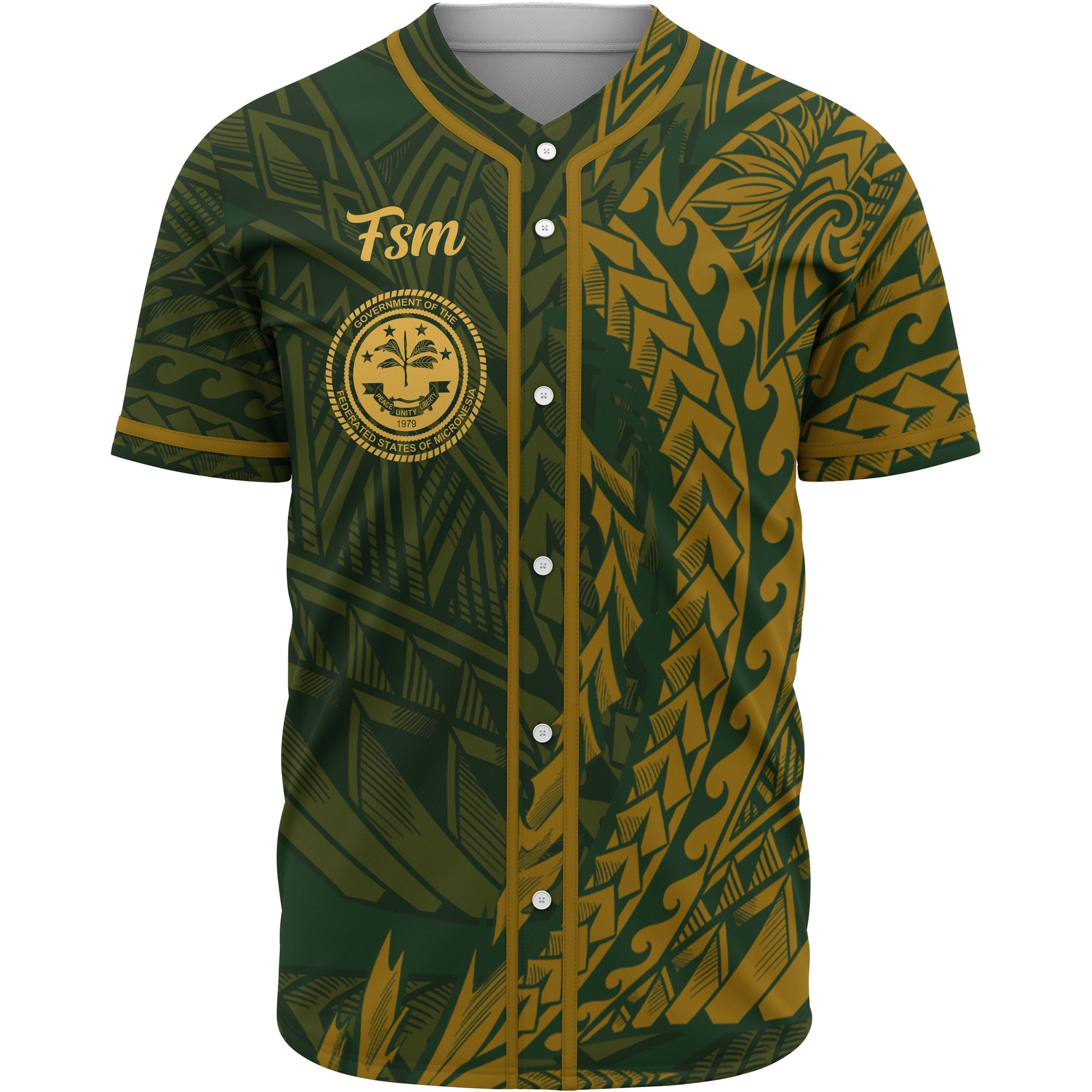 Federated States of Micronesia Baseball Shirt - Green Wings Style Unisex Gold - Polynesian Pride