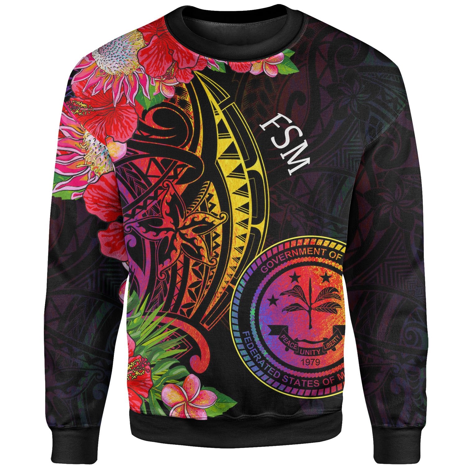 Federated States of Micronesia Sweatshirt - Tropical Hippie Style Unisex Black - Polynesian Pride