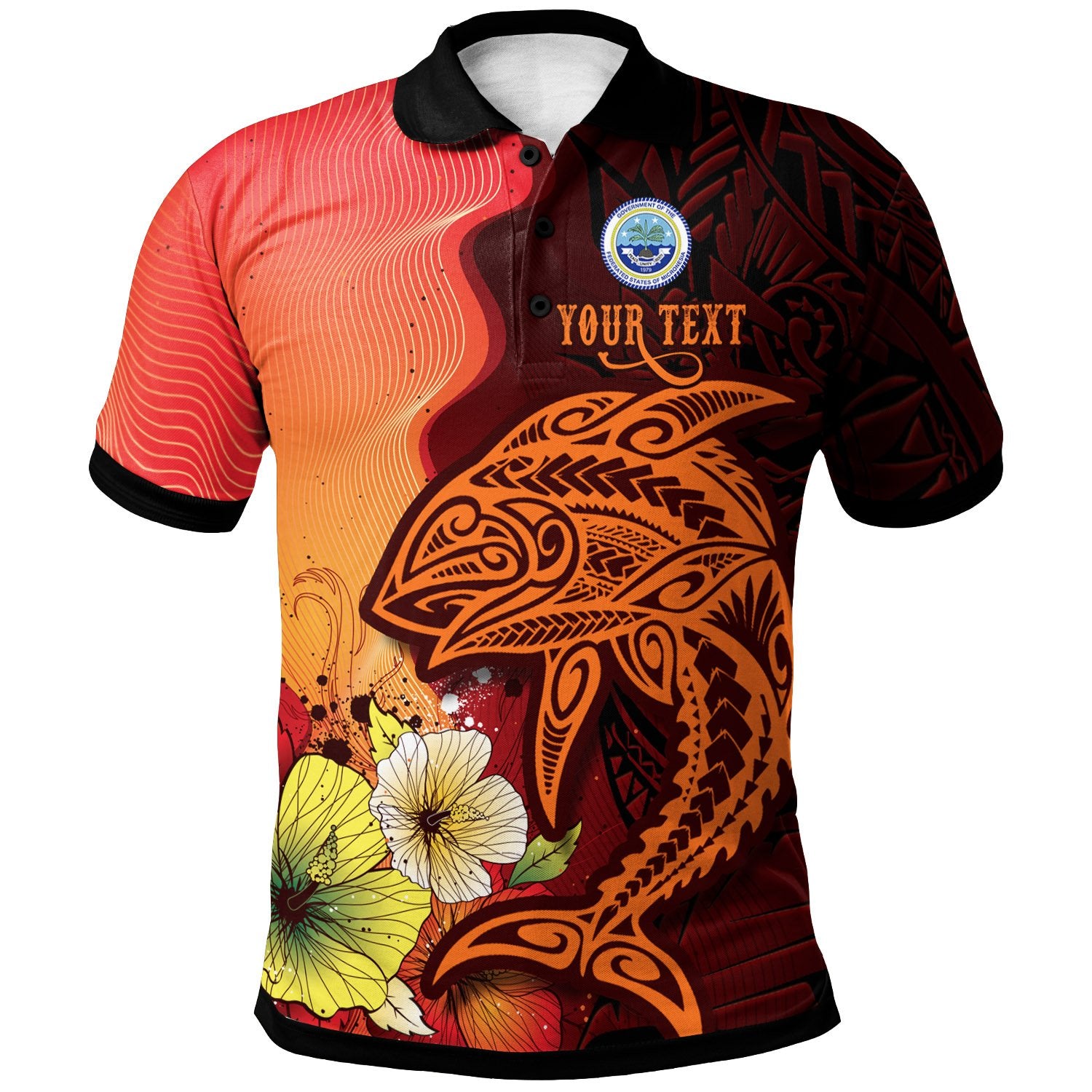 Federated States of Micronesia Custom Polo Shirt Tribal Tuna Fish Unisex Orange - Polynesian Pride