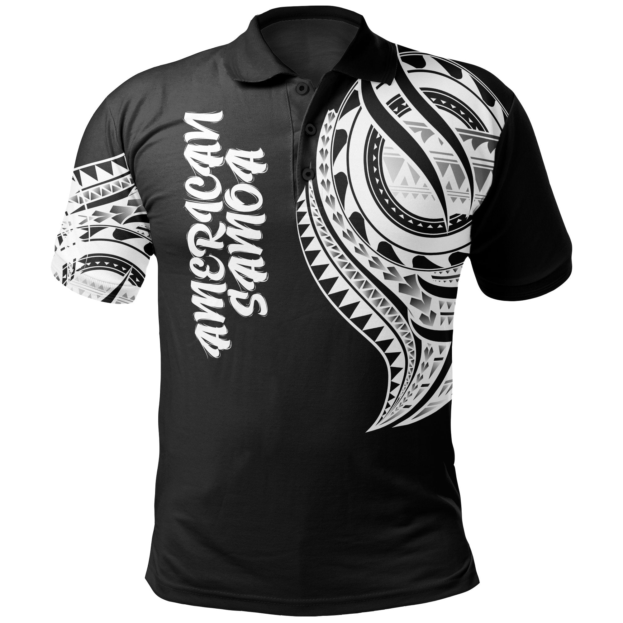 American Samoa Polo Shirt Amerika Samoa Tatau White Patterns Unisex Black - Polynesian Pride