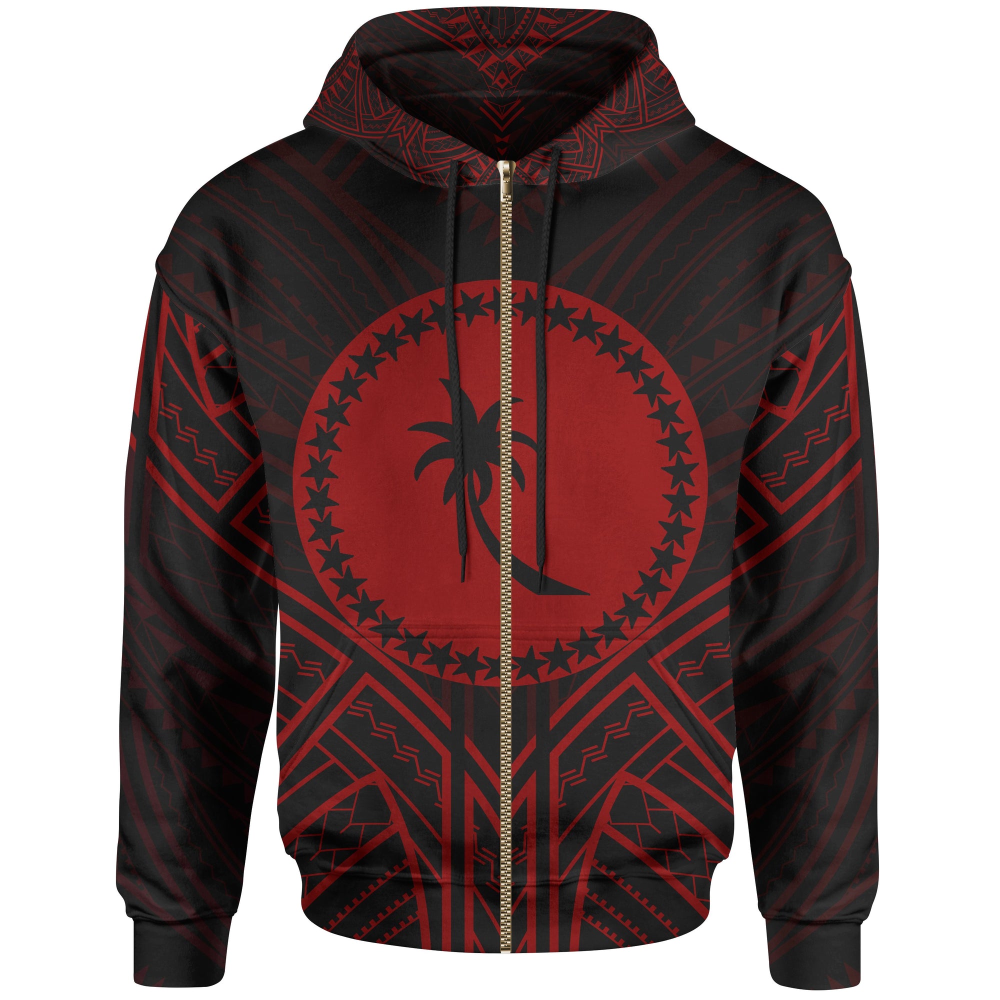 Chuuk State Zip Hoodie Chuuk State Seal Red Tribal Patterns Unisex Black - Polynesian Pride