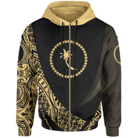 Chuuk State Zip Hoodie Gold Polynesian Patterns Sport Style Unisex Black - Polynesian Pride