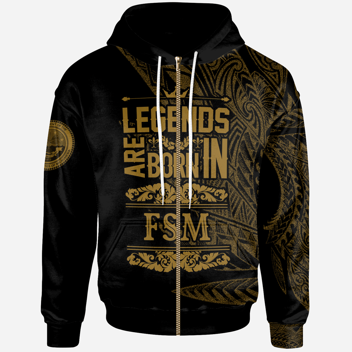 Federated States of Micronesia Zip Hoodie Legends Are Born In Gold Color Unisex Gold - Polynesian Pride