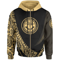 Federated States of Micronesia Zip Hoodie Gold Polynesian Patterns Sport Style Unisex Black - Polynesian Pride
