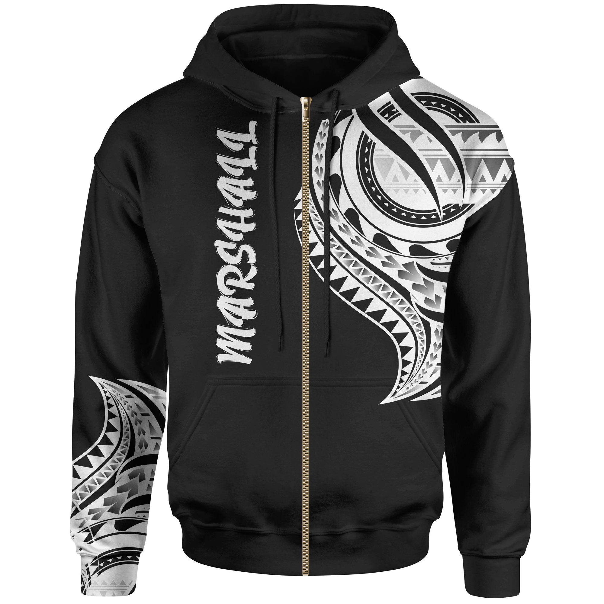 Marshall Islands Zip Hoodie Marshall Islands Tatau Patterns Unisex Black - Polynesian Pride