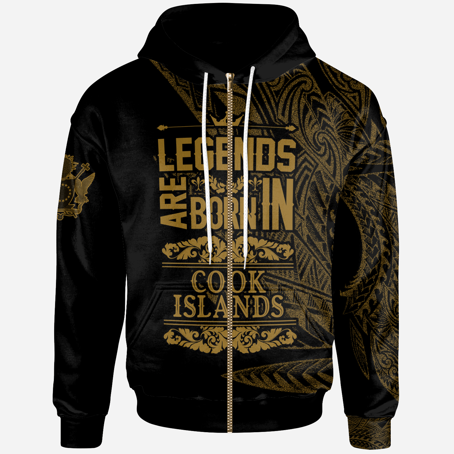 Cook Islands Zip Hoodie Legends Are Born In Gold Color Unisex Gold - Polynesian Pride