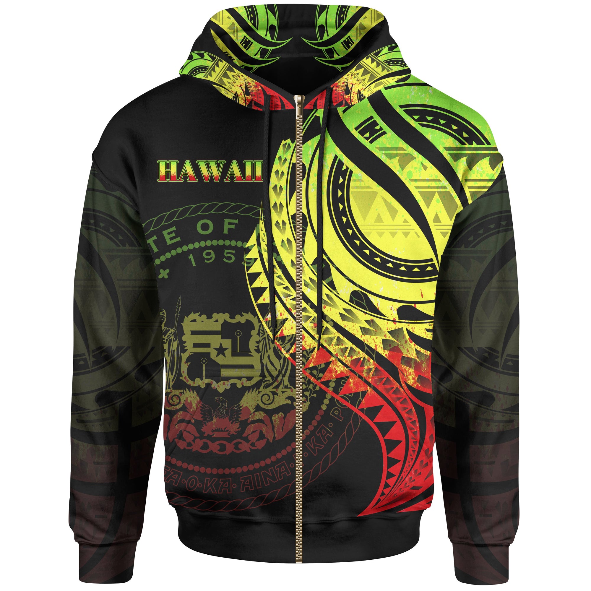 Hawaii Zip Hoodie Reggae Polynesian Patterns Best Hawaii Ever Unisex Black - Polynesian Pride