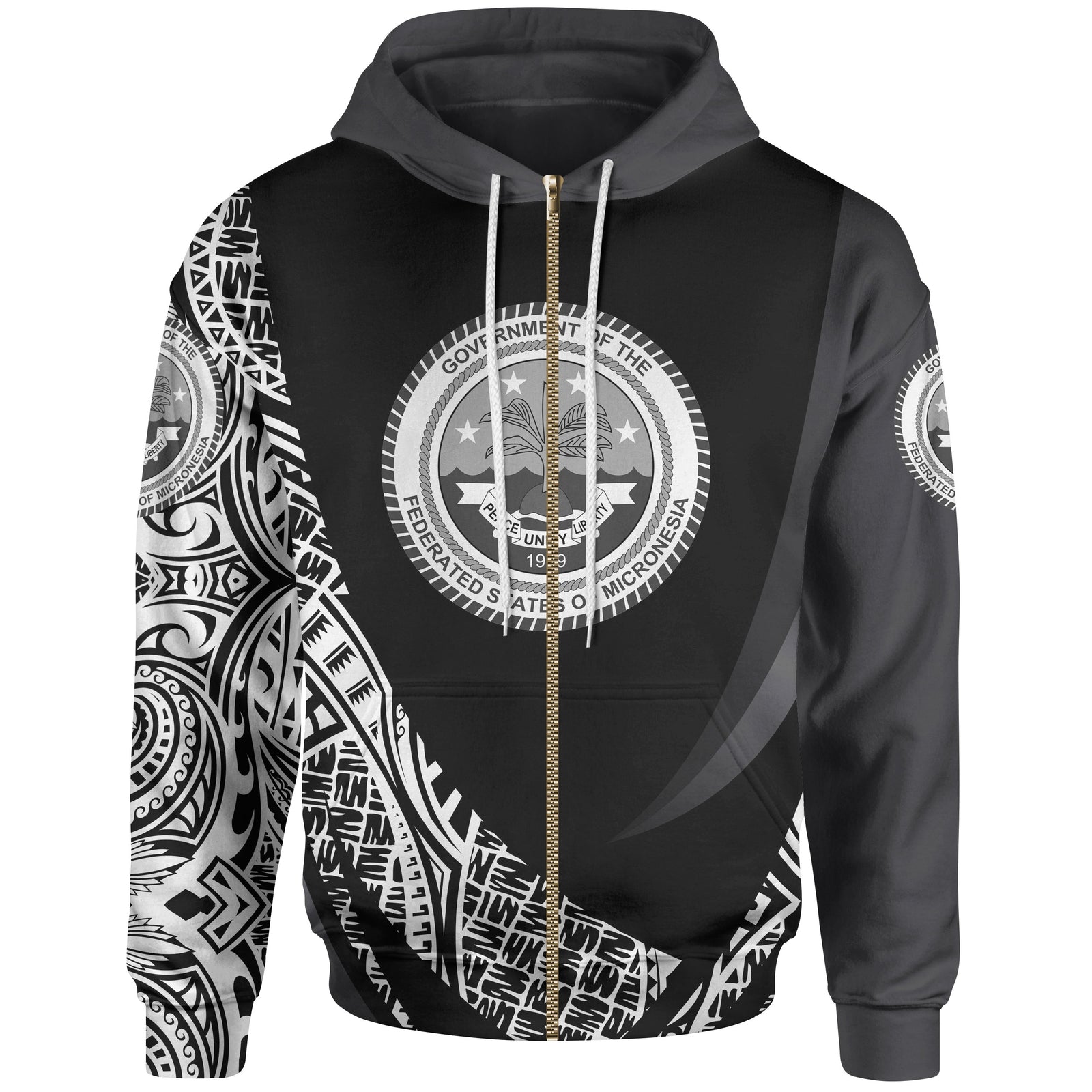 Federated States of Micronesia Zip Hoodie White Polynesian Patterns Sport Style Unisex Black - Polynesian Pride