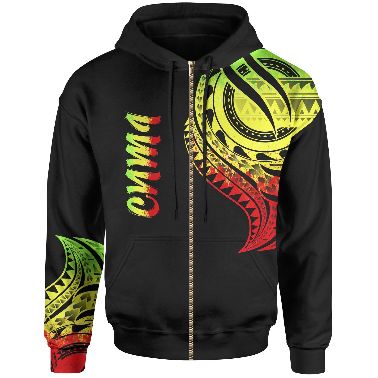 Northern Mariana Islands Zip Hoodie Northern Mariana Islands Tatau Reggae Patterns Unisex Black - Polynesian Pride