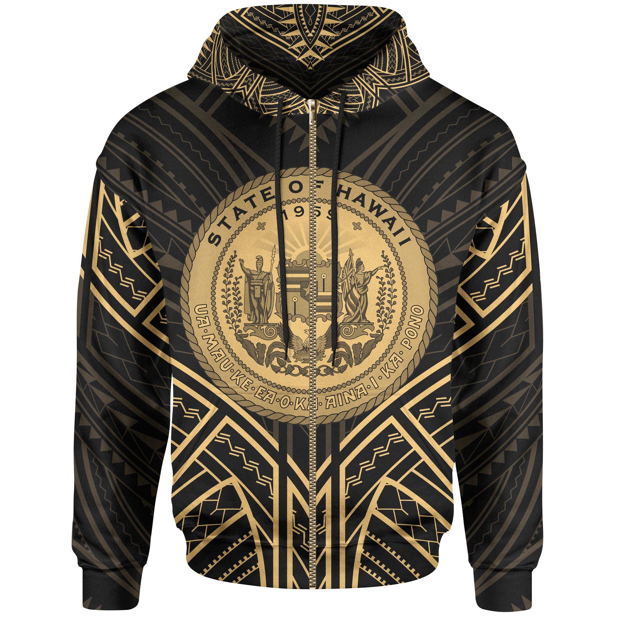 Hawaii Zip Hoodie Hawaii Seal Gold Tribal Patterns Unisex White - Polynesian Pride