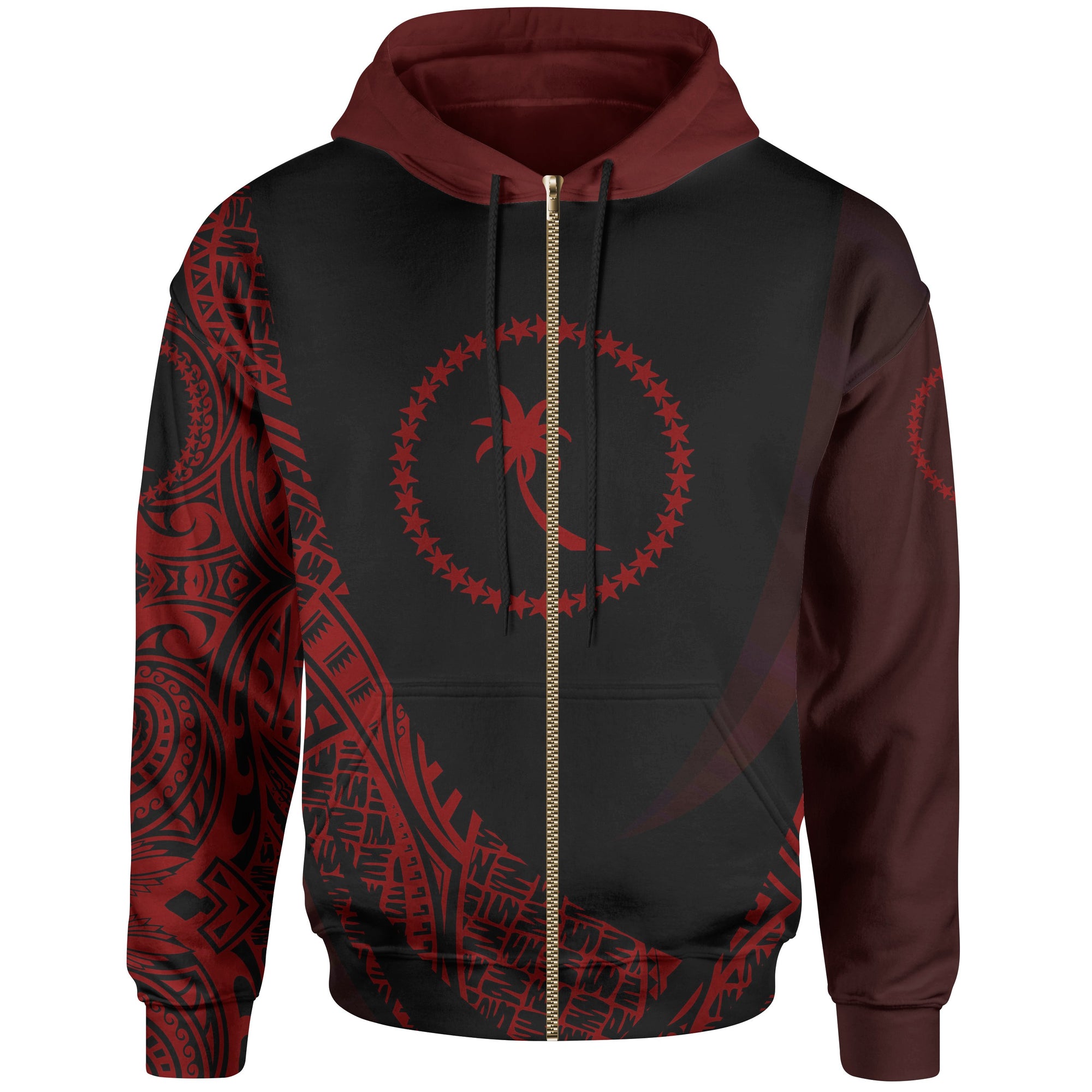 Chuuk State Zip Hoodie Red Polynesian Patterns Sport Style Unisex Black - Polynesian Pride