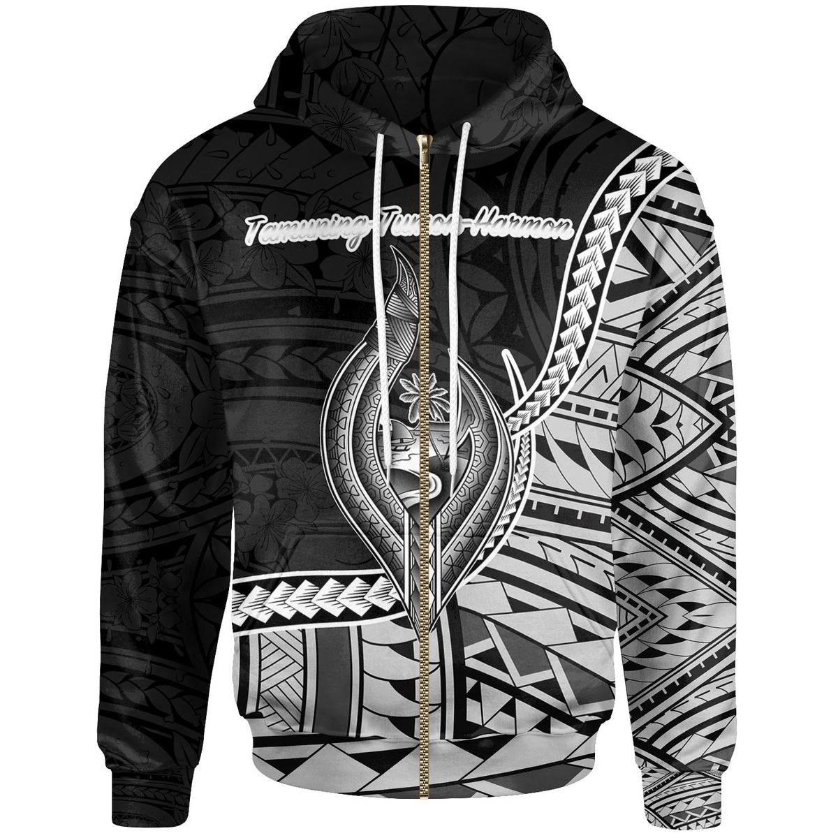 Guam Zip Hoodie Tamuning Tumon Harmon Seal of Guam Polynesian Patterns Unisex Black - Polynesian Pride