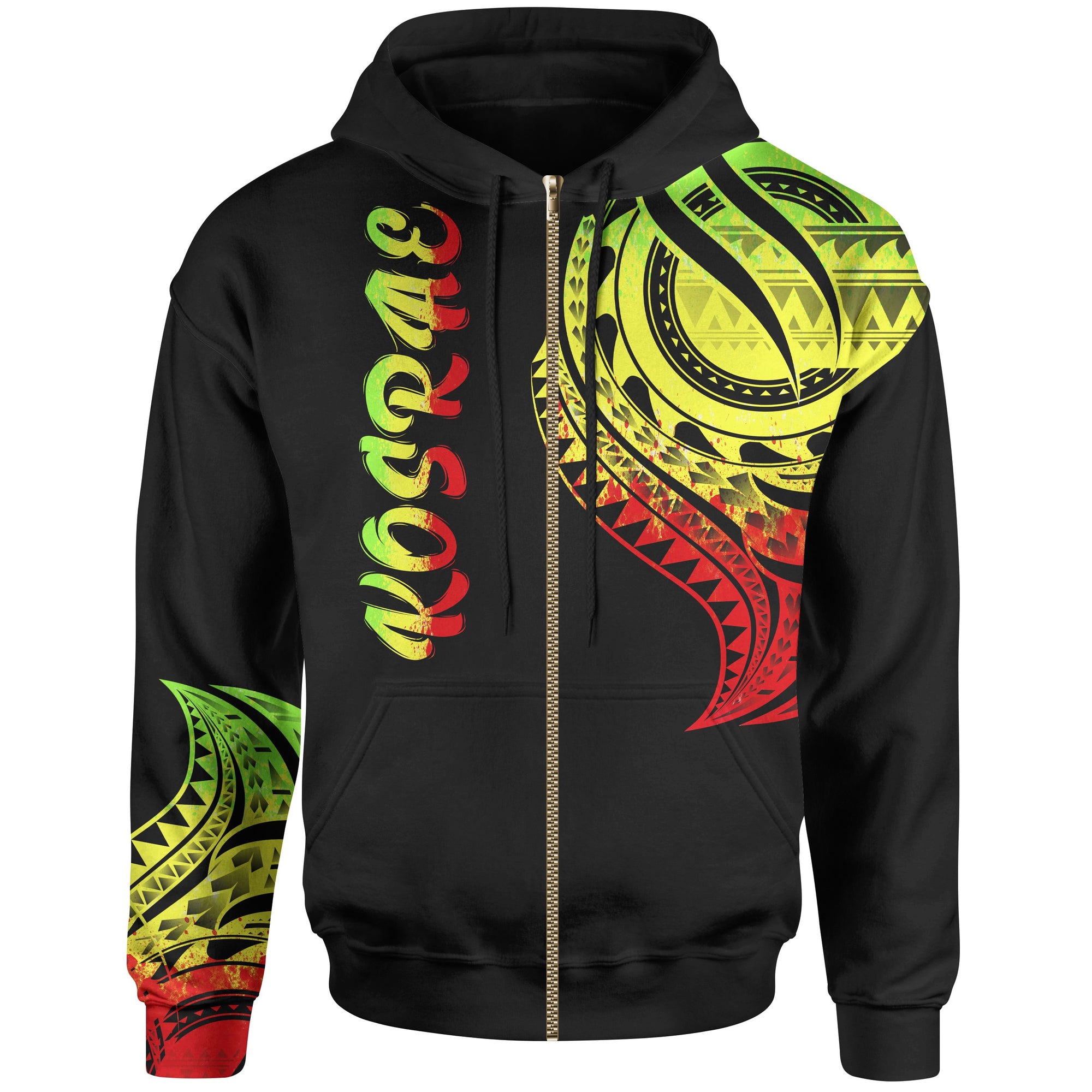 Kosrae State Zip Hoodie Kosrae State Tatau Reggae Patterns Unisex Black - Polynesian Pride