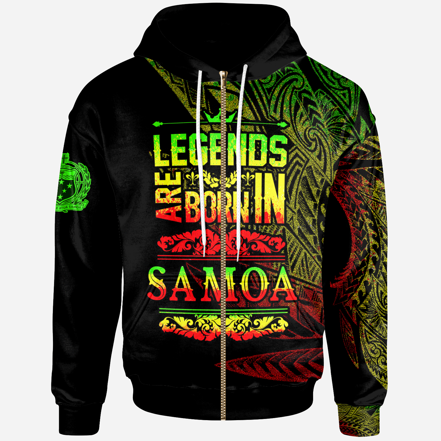 Samoa Zip Hoodie Legends Are Born In Reggae Color Unisex Black - Polynesian Pride