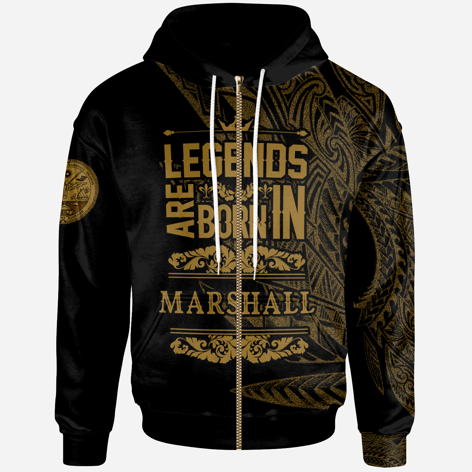 Marshall Islands Zip Hoodie Legends Are Born In Gold Color Unisex Gold - Polynesian Pride