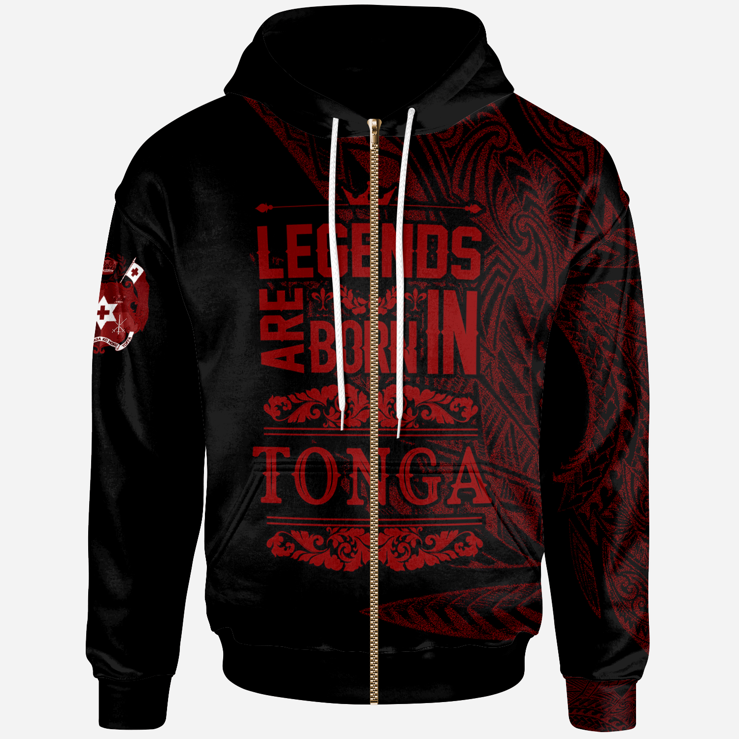 Tonga Zip Hoodie Legends Are Born In Red Color Unisex Red - Polynesian Pride