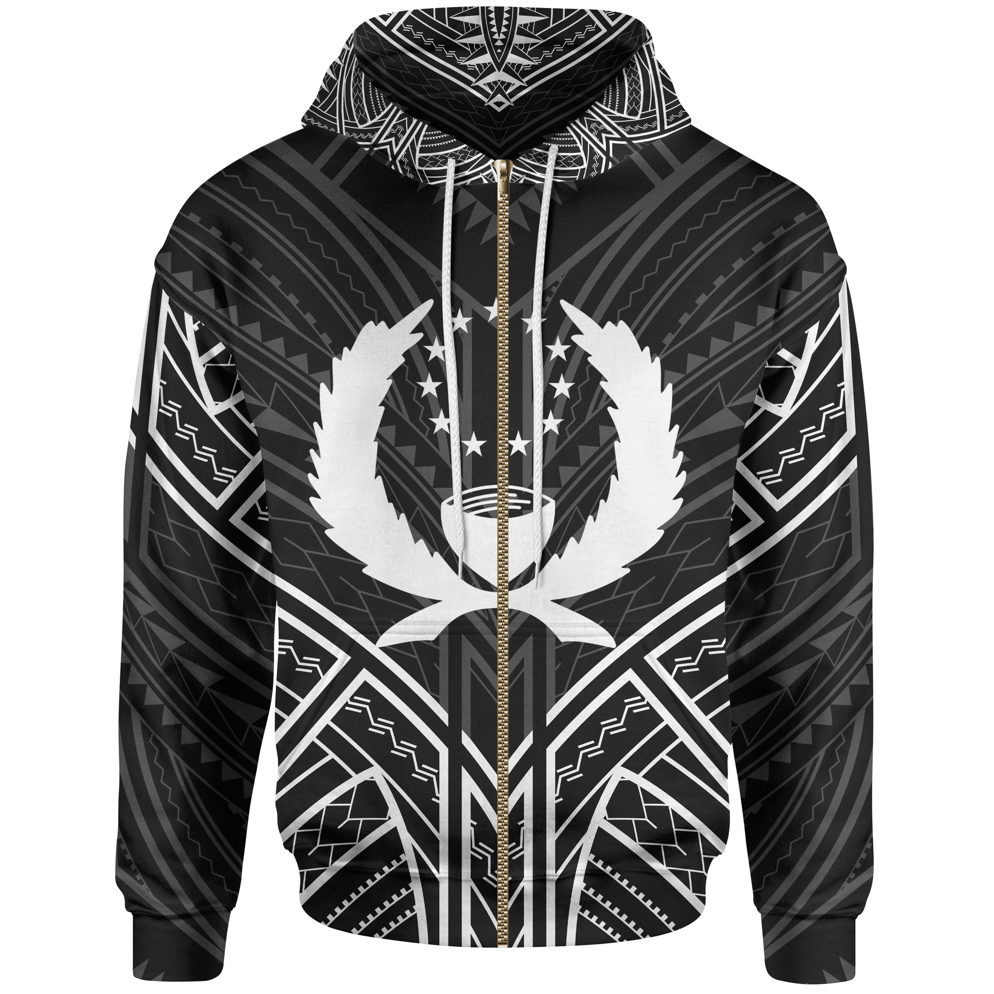 Pohnpei State Zip Hoodie Pohnpei State Seal Black Tribal Patterns Unisex Black - Polynesian Pride