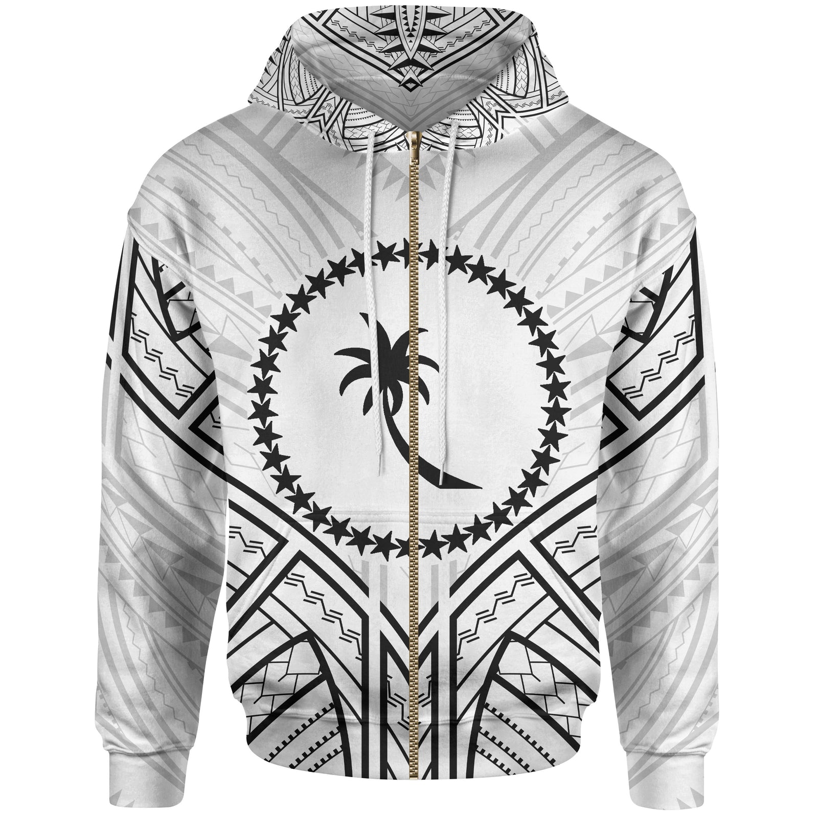 Chuuk State Zip Hoodie Chuuk State Seal Tribal Patterns Unisex Black - Polynesian Pride