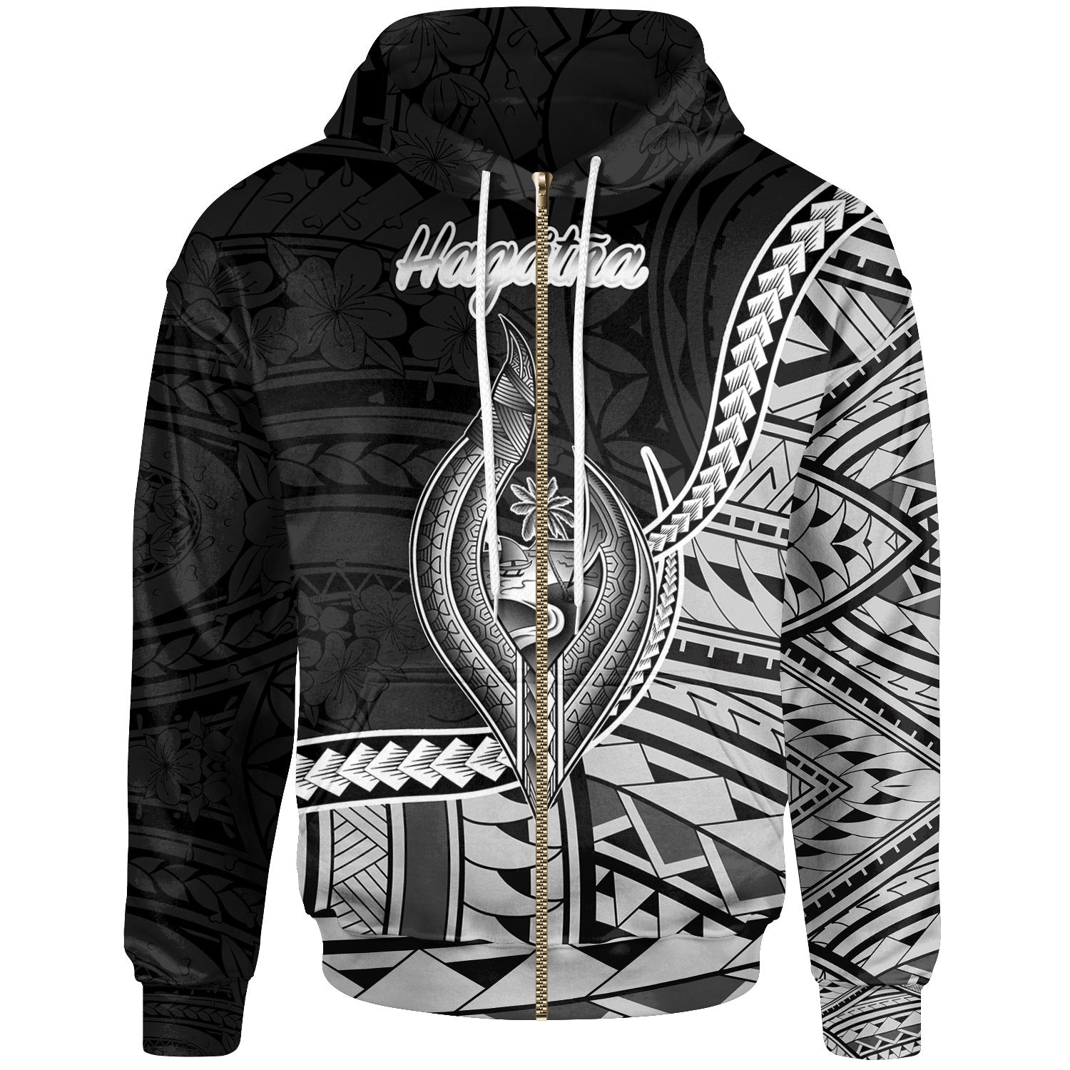 Guam Zip Hoodie Hagatna Seal of Guam Polynesian Patterns Unisex Black - Polynesian Pride