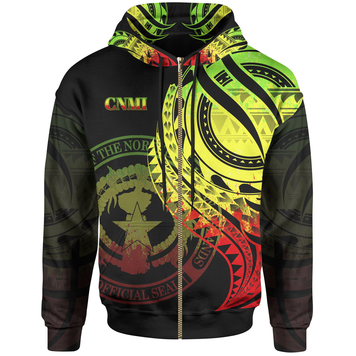 Northern Mariana Islands Zip Hoodie Reggae Polynesian Patterns Best CNMI Ever Unisex Black - Polynesian Pride