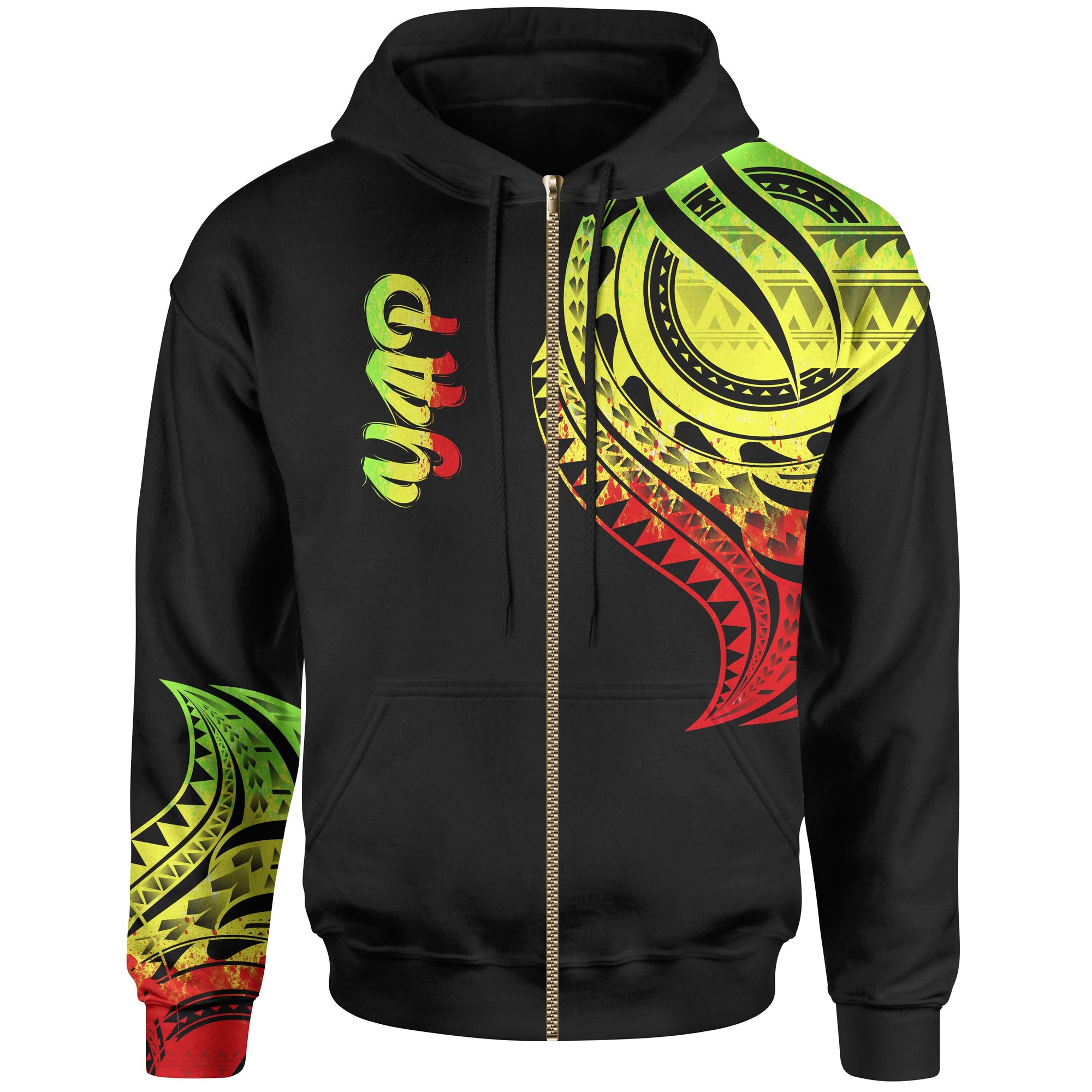 Yap State Zip Hoodie Yap State Tatau Reggae Patterns Unisex Black - Polynesian Pride