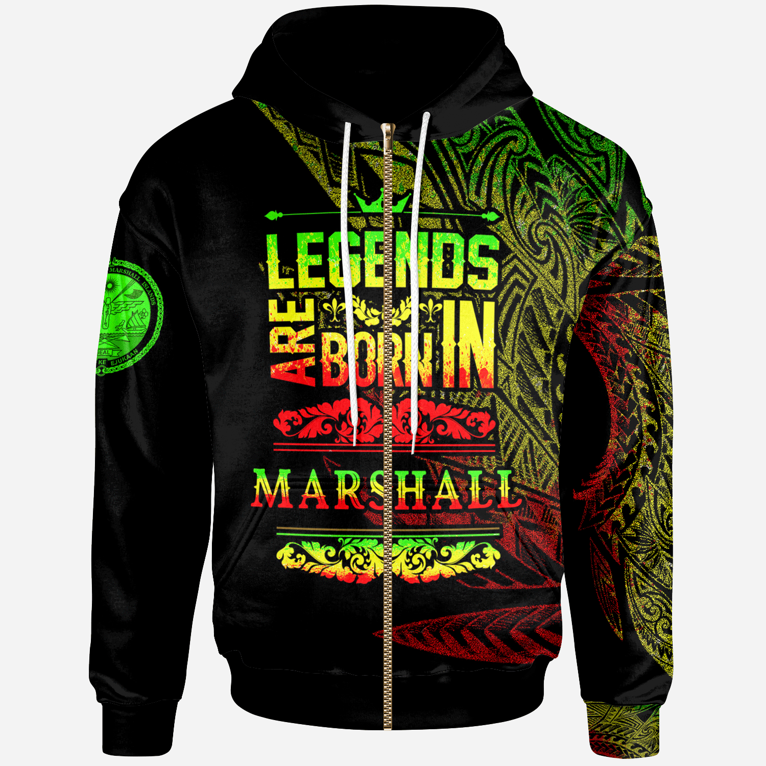 Marshall Islands Zip Hoodie Legends Are Born In Reggae Color Unisex Black - Polynesian Pride