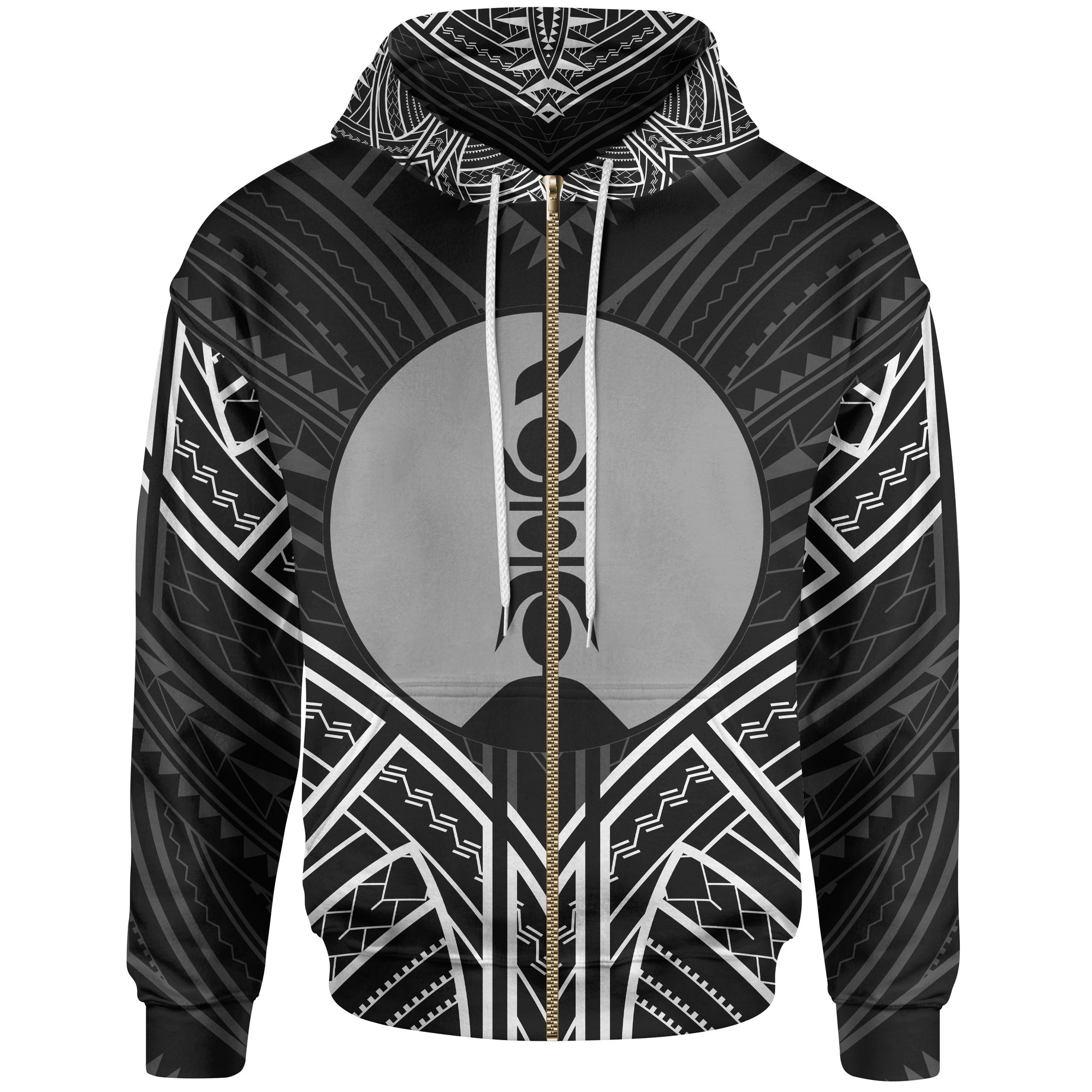 New Caledonia Zip Hoodie New Caledonia Seal Black Tribal Patterns Unisex White - Polynesian Pride