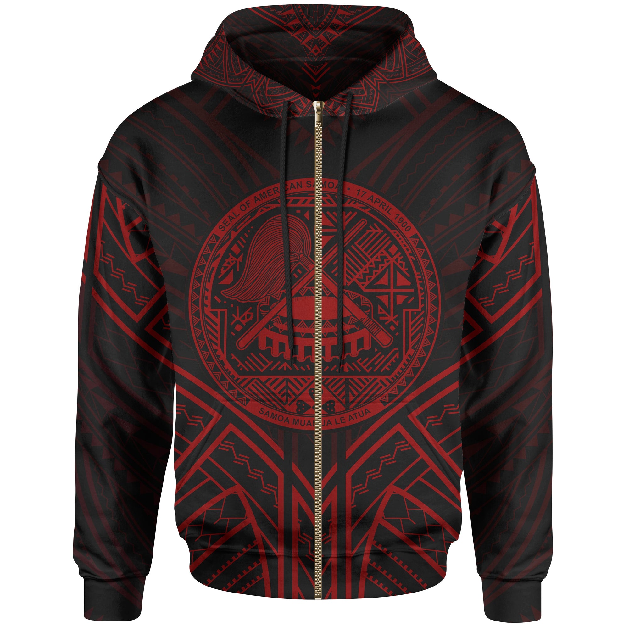 American Samoa Zip Hoodie American Samoa Seal Red Tribal Patterns Unisex White - Polynesian Pride