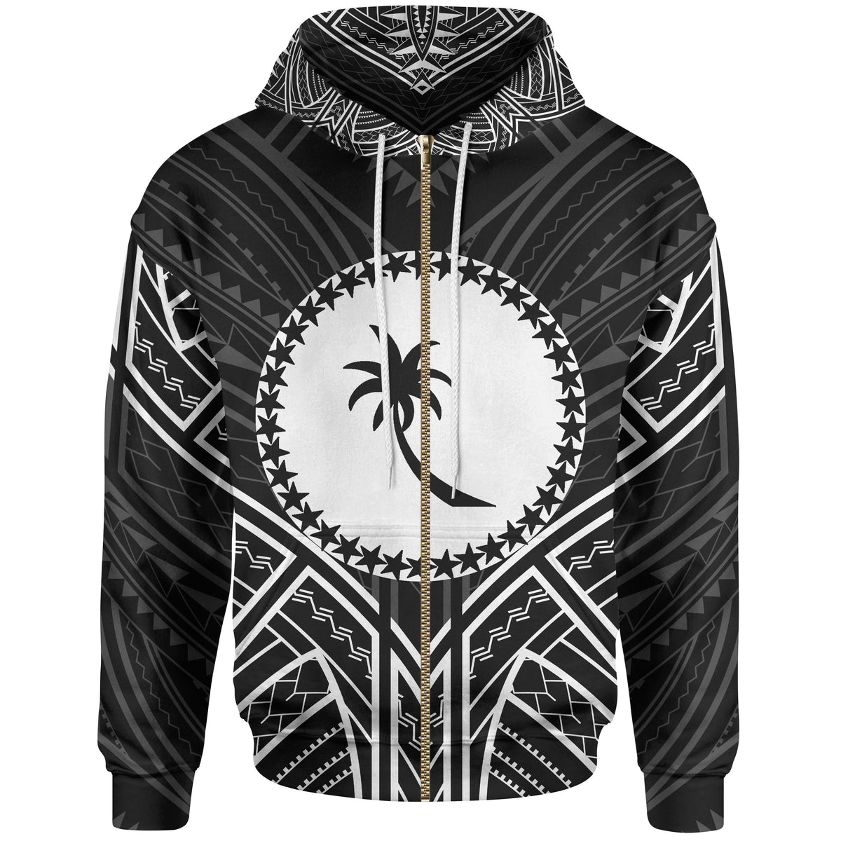 Chuuk State Zip Hoodie Chuuk State Seal Black Tribal Patterns Unisex Black - Polynesian Pride