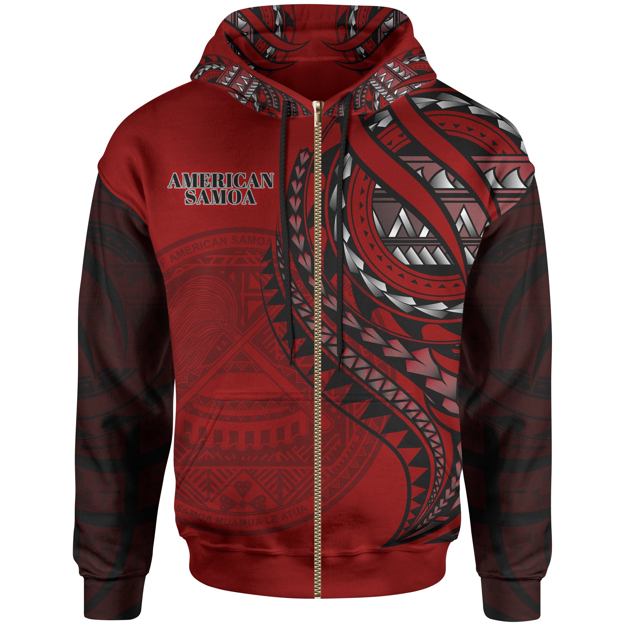 American Samoa Zip Hoodie Red Polynesian Patterns Best American Samoa Ever Unisex Black - Polynesian Pride