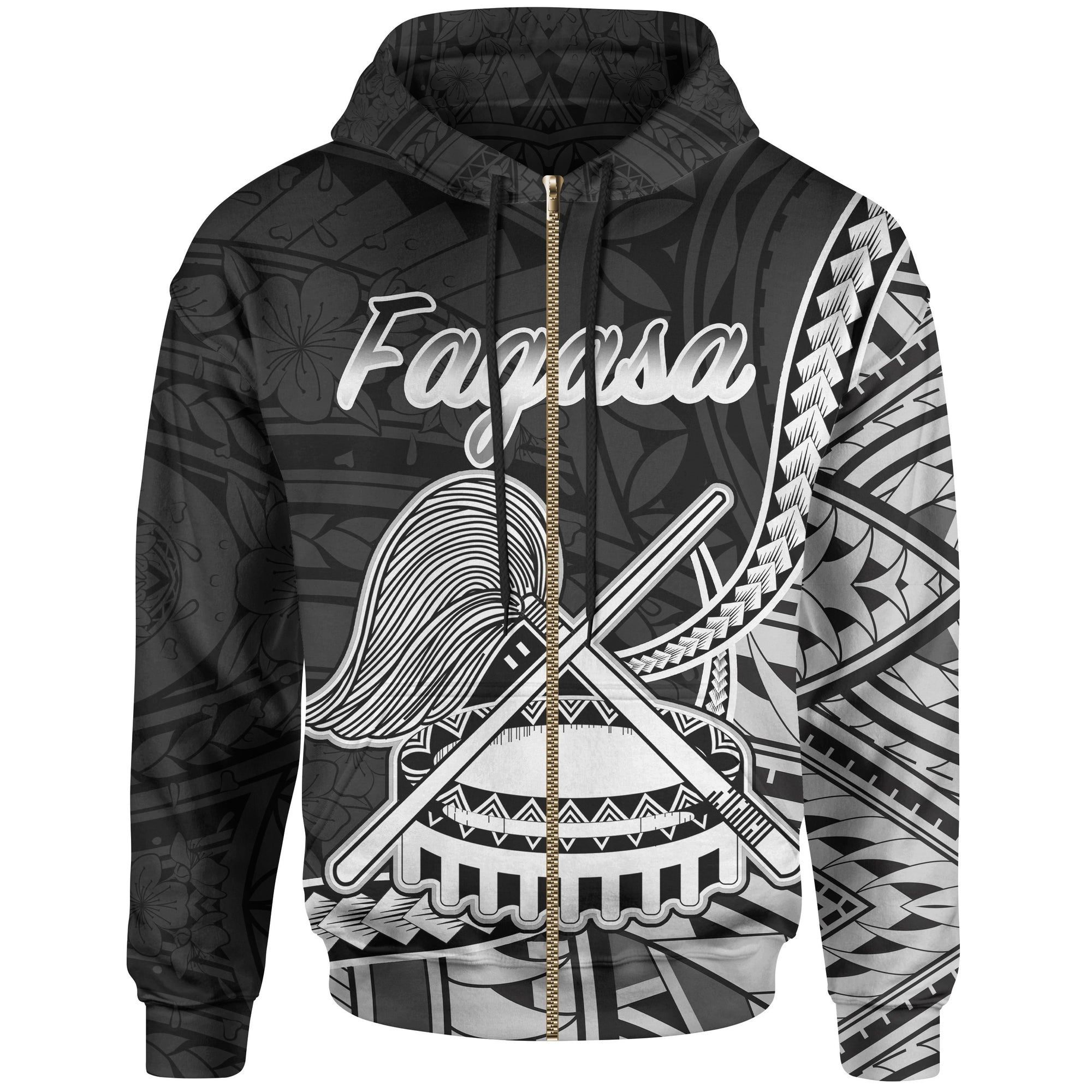 American Samoa Zip Hoodie Fagasa Polynesian Patterns Unisex Black - Polynesian Pride