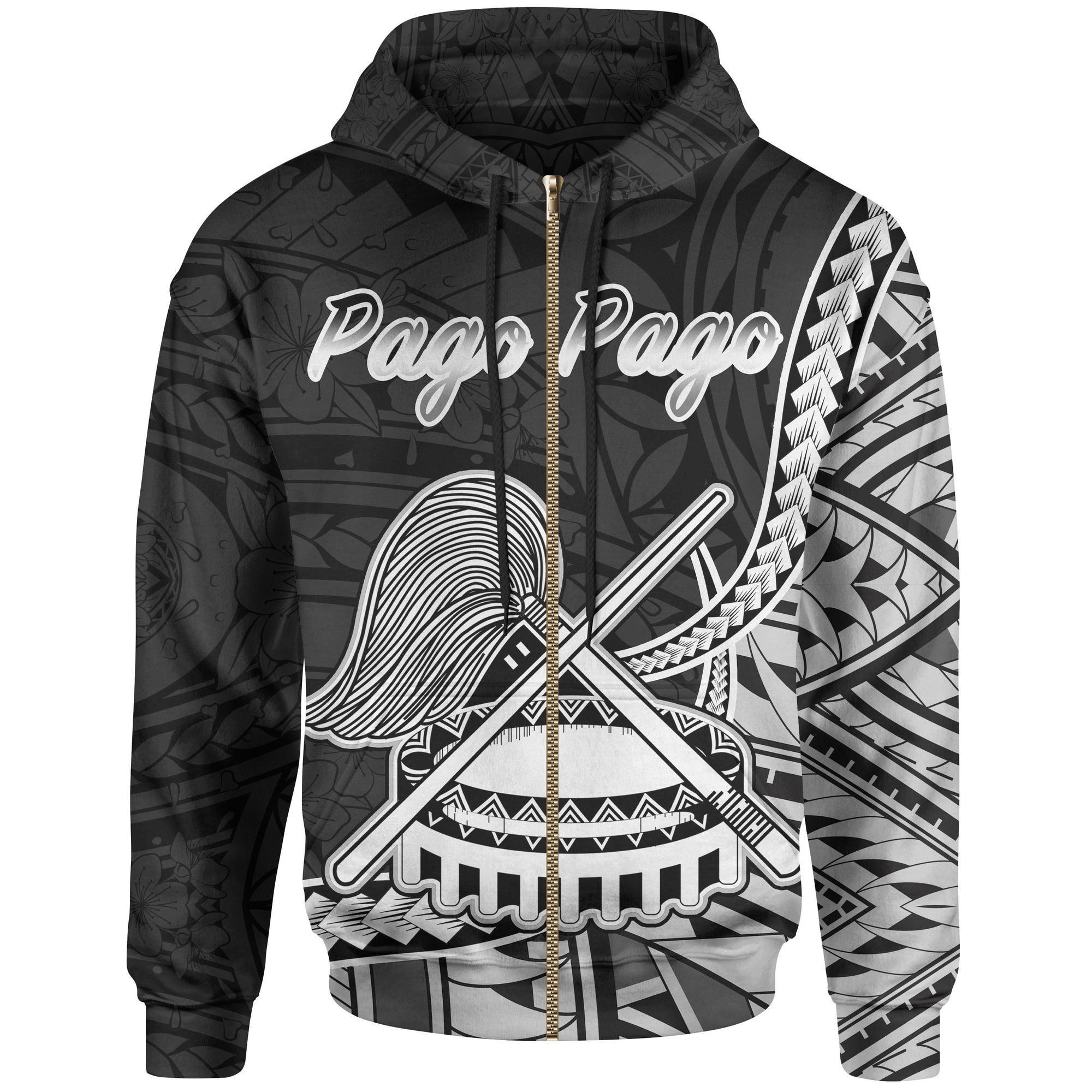 American Samoa Zip Hoodie Pago Pago Polynesian Patterns Unisex Black - Polynesian Pride