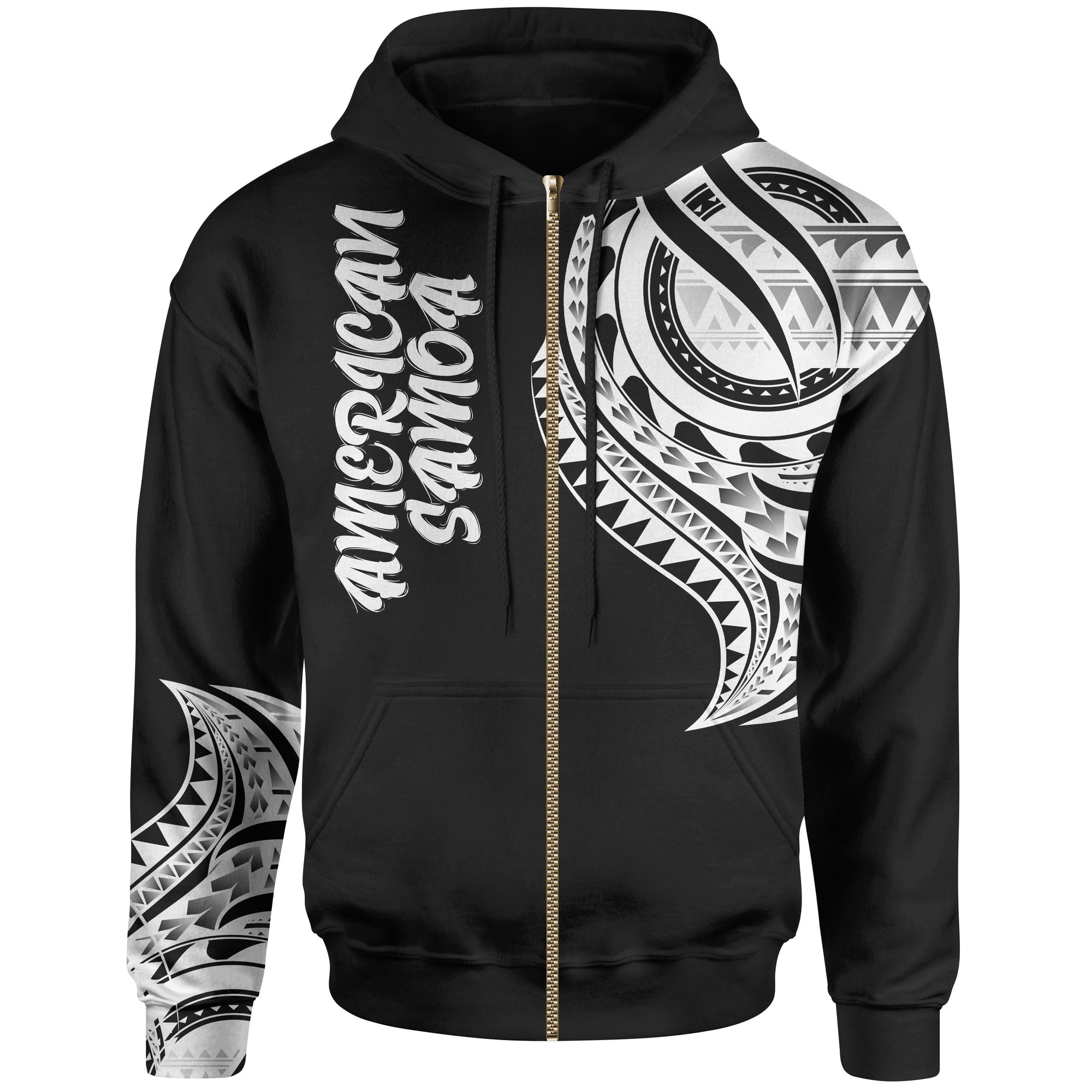 American Samoa Zip Hoodie American Samoa Tatau Patterns Unisex Black - Polynesian Pride